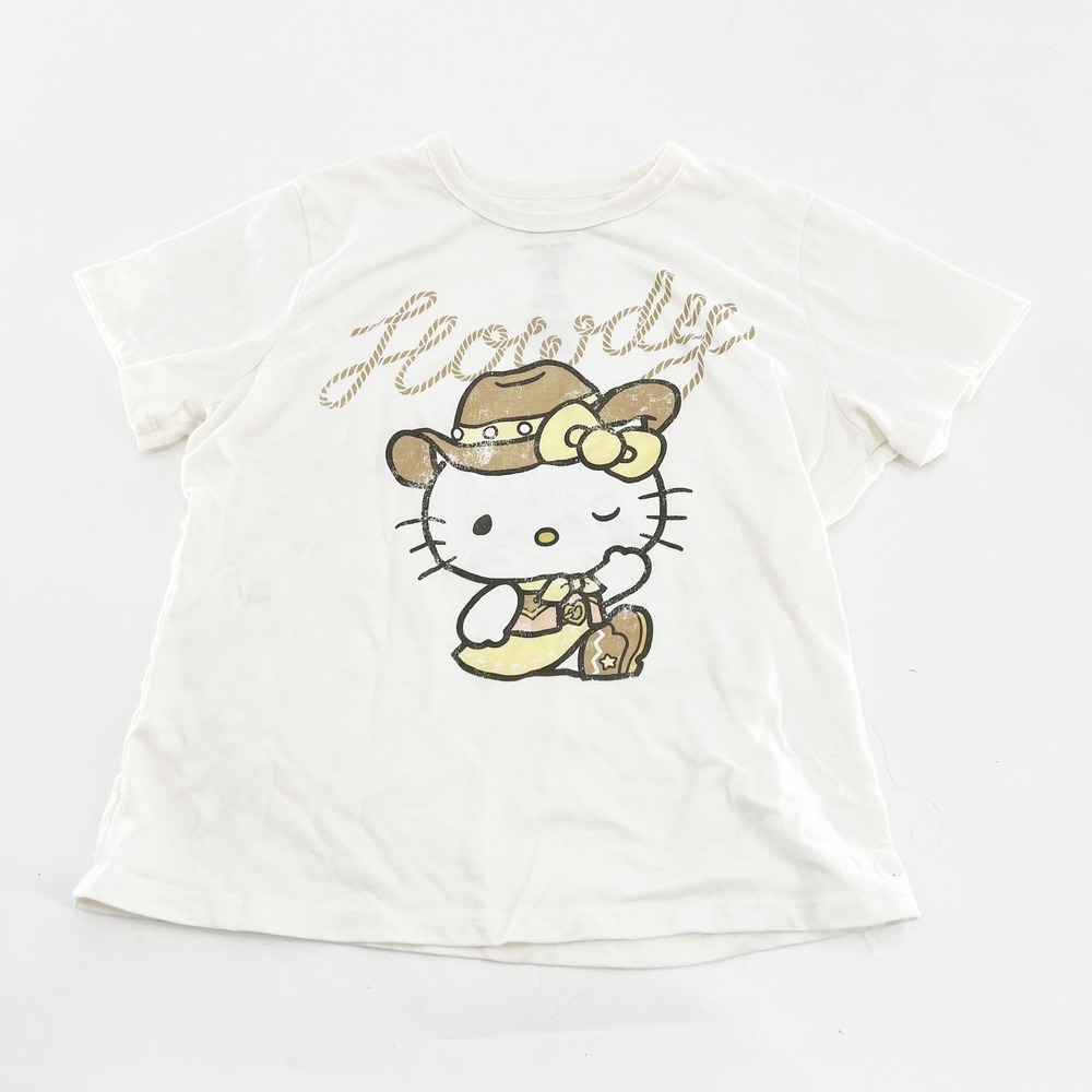 Hello Kitty Howdy Cowboy Graphic T-Shirt Cream Western XS